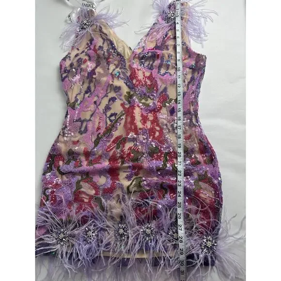 NWT Bella Barnett Loviy Purple Feather Sequin Mini Dress Size XL Cocktail Vegas - Picture 15 of 16